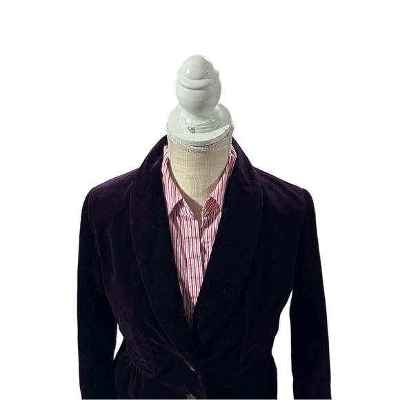 J Crew Plum 2 Button Velvet Blazer Sz 4 Jewel Tone 100% Cotton Lined Jacket EUC - Picture 2 of 15